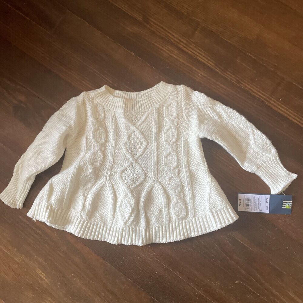 Genuine Kids From Oshkosh White Cardigan Cable Sweater Size 12 Months NWT